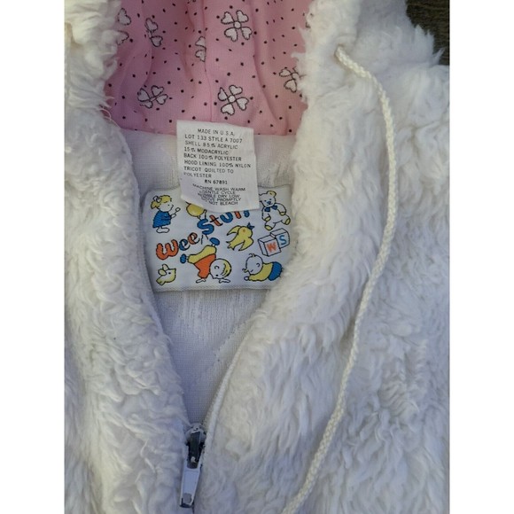 Weestuff Wee Stuff Toddler Girl Hooded White Zip Jacket SZ 2T Made USA VINTAGE - Picture 6 of 15